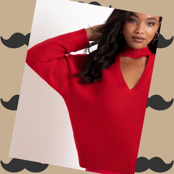Eloquii Red V Neck Necklace Sweater 
